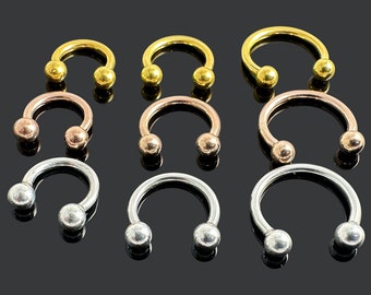Circular Barbell Septum Ring - 925 Sterling Silver, Gold Plated - 16G Segment Clicker - Horseshoe Nose Ring - 6mm/8mm/10mm Curved Nose Ring