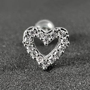 CZ Jewelled Heart Tragus, Helix & Cartilage Stud | 316L Surgical Steel | 16G (1.2mm) | Elegant Piercing Jewellery | Gift For Her
