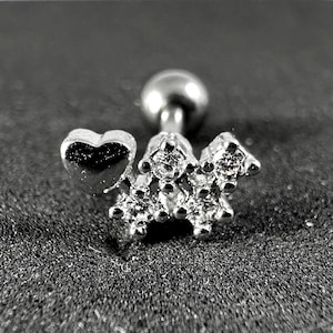 Simple Heart Tail Micro CZ Tragus, Helix & Cartilage Stud | 316L Surgical Steel | 16G (1.2mm) | Elegant Piercing Jewellery | Gift For Her