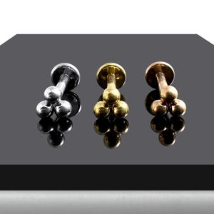 Plain Trinity Ball Internally Threaded Tragus, Helix & Cartilage Stud | 316L Surgical Steel | 16G (1.2mm) | Multiple Colour Options