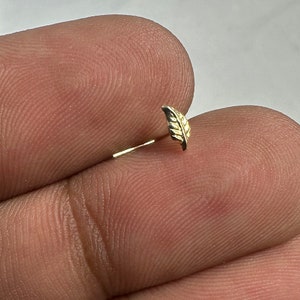Delicate Leaf Nose Stud 9K Solid Yellow Gold - L Shaped Nose Ring Leaf Shaped - Thin 22G (0.6mm) Nostril Piercing Jewelry - Cute Nose Pin