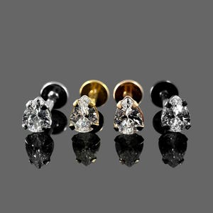 Tear Drop CZ Jewelled Threadless Push-Fit Flat Back Tragus, Helix & Cartilage Stud | G23 Grade Titanium | Multiple Colour and Sizes