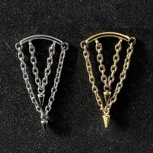 Catena doppia con perno conico senza filettatura a pressione, piatto, per trago, elica e cartilagine / Titanio grado G23 / Diverse misure e colori