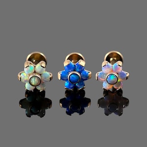 Opal Flower Threadless Push-Fit Flat Back Tragus, Helix & Cartilage Stud | G23 Grade Titanium | Available in Rose Gold PVD | Multiple Sizes