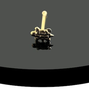 May include: A gold nose ring with a turtle design.