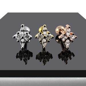 Marquise Flower Cartilage Stud with Sparkling CZ | 316L Surgical Steel | 16G (1.2mm) | Steel, Gold PVD and Rose Gold PVD | Gift for Girls