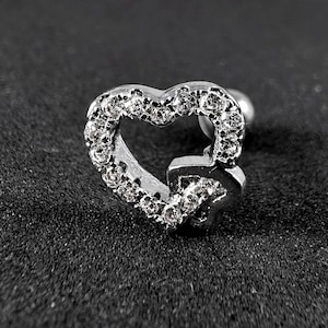 CZ Jewelled Double Heart Tragus, Helix & Cartilage Stud | 316L Surgical Steel | 16G (1.2mm) | Elegant Piercing Jewellery | Gift For Her