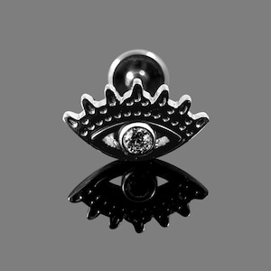 CZ Jewelled Evil Eye Threadless Push-Fit Flat Back Tragus, Helix & Cartilage Stud | G23 Grade Titanium | Available in Multiple Sizes