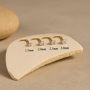 9K Rose Gold L-Bend Nose Stud – Handmade CZ Nose Pin image 4