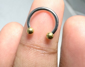 Surgical Steel Circular Barbell with Externally Threaded Anodized Balls - 16G Nose Piercing Jewelry - Minimalist Style Horseshoe Nose Ring