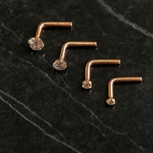 9K Rose Gold L-Bend Nose Stud – Handmade CZ Nose Pin image 2