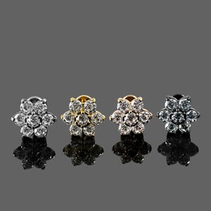 CZ Jewelled Flower Threadless Push-Fit Flat Back Tragus, Helix & Cartilage Stud | G23 Grade Titanium | Available in Multiple Size and Colour