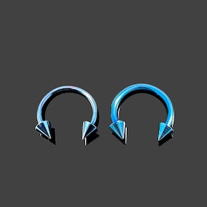 16G/14G Spike Horseshoe Septum Clicker Surgical Steel Externally Threaded Blue Anodized Circular Barbell with Cones Daith Cartilage Earrings