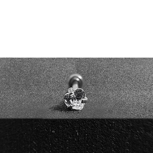 Heart CZ Jewelled Tragus, Helix & Cartilage Stud with Disc Base | 316L Surgical Steel | 16G (1.2mm) | 3mm and 4mm Stone Size