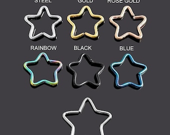20G/18G Star Septum Closure Ring Surgical Steel - Star Shaped Nose Segment Ring 10mm Septum Jewelry Daith/Cartilage/Helix Earring Star Hoops