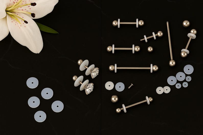 Discos de cicatrización para piercings esterilizados con óxido de etileno (EO) / TPE suave y transparente de grado médico / 3 mm, 5 mm, 6 mm / Estériles con óxido de etileno / Silicona suave y transparente imagen 2