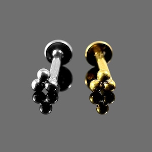 Tri Ball Threadless Push-Fit Flat Back Tragus, Helix & Cartilage Stud | G23 Grade Titanium | Multiple Sizes and Colours