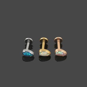 G23 Grade Titanium Tear Drop Opal Jewelled Cartilage Stud – Available in 16G(1.2mm) -Titanium, Gold PVD and Rose Gold PVD - 6mm Bar Length