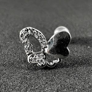 CZ Jewelled Butterfly Heart Tragus, Helix & Cartilage Stud | 316L Surgical Steel | 16G (1.2mm) | Elegant Piercing Jewellery | Gift For Her