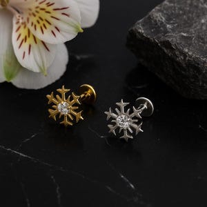CZ snöflinga titan stiftörhänge | Helix, Tragus piercing