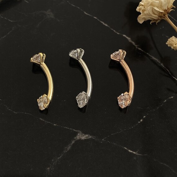 9K & 14K ゴールド ラウンド CZ カーブ アイブロウ バー 8 mm - 16G 