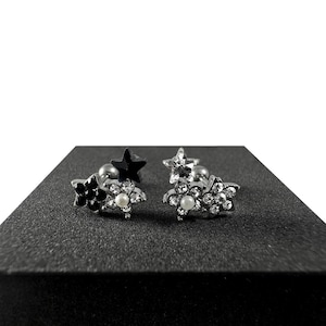 Brinco CZ Jewelled Flower and Star Tragus, Helix & Cartilage | Aço cirúrgico 316L | Espessura 16G (1,2 mm) | Comprimento da barra de 6 mm