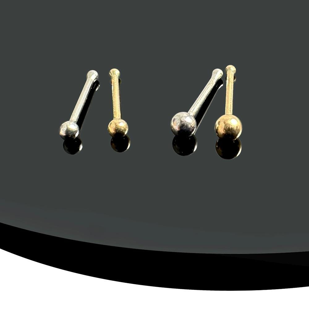 14K Solid Gold Nose Bone Stud - Yellow/White Gold 22G Dainty Nose Pin - 1.5mm/2mm Tiny Ball Top Nose Pin - Handmade Basic Nose Piercing Gold