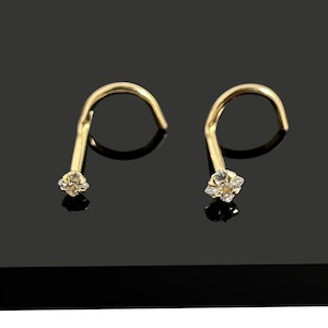 9K Gold Square CZ Nose Stud – Thin Corkscrew Nose Pin