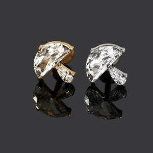 G23 Grade Titanium CZ Jewelled Mushroom Cartilage Stud – Available in 16G(1.2mm) -Titanium and Gold PVD - 6mm Bar Length