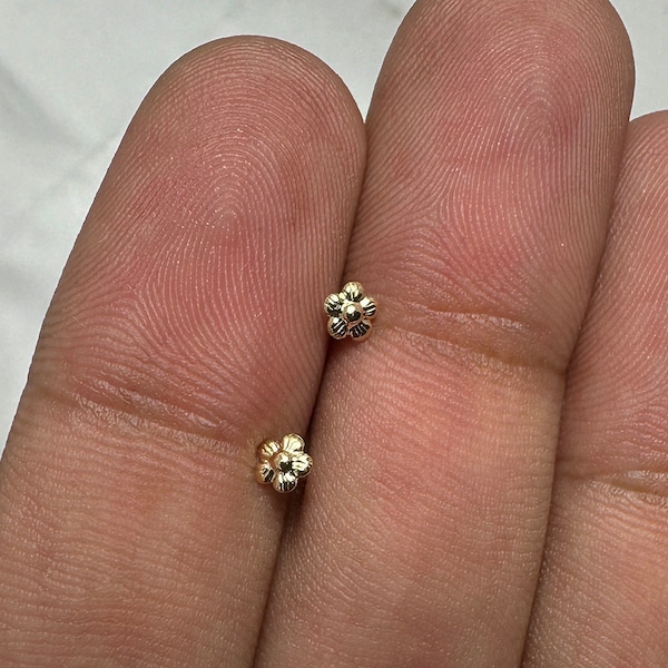 14K Solid Gold Flower Nose Stud – Handmade Dainty Piercing