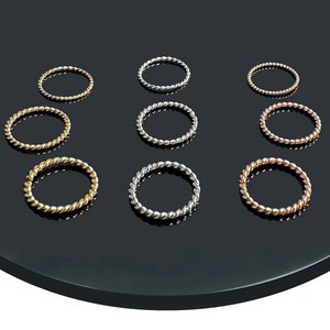 9K 14K  Gold Twister Nose Hoop Ring - Handmade Seamless - Yellow White Rose Gold - 8mm Diameter Various Gauges