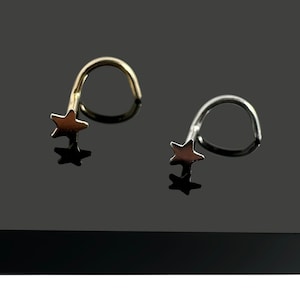 14K Gold Star Corkscrew Nose Stud - 20G (0.8mm) - Yellow/White Gold - 3mm Star Nose Stud - Minimalist Nose Ring - Tiny Dainty Star Nose Pin