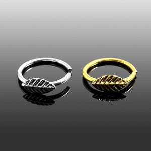 Leaf Open Hoop Nose Ring | 925 Sterling Silver | 20G (0.8mm) | Plain Silver and  Gold Plated | Minimalist Jewellery | Gift For Her