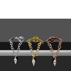 Dangle Earring Chain with Marquise CZ - Internally Threaded Flat Back Labret Stud - 316L Surgical Steel - 16G (1.2mm) - Ear Piercing Jewelry