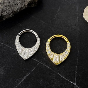 CZ Jewelled Teardrop Hinged Segment Clicker Ring | G23 Grade Titanium | 16G (1.2mm) | Available in Titanium and Gold PVD | Gift For Her