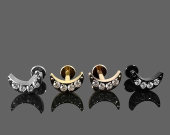 16G/18G Moon Stud Earring Titanium | Crescent Ear Stud | Tiny Stud Earring | CZ Flat Back Earring | Tragus Stud | Helix Conch Cartilage Stud