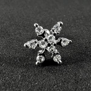 CZ Jewelled Snowflake Tragus, Helix & Cartilage Stud | 316L Surgical Steel | 16G (1.2mm) | Elegant Piercing Jewellery | Gift For Her