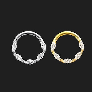 Marquise CZ Jewelled Hinged Segment Clicker Ring | G23 Grade Titanium | 16G (1.2mm) | Available in Titanium and Gold PVD | Gift For Her
