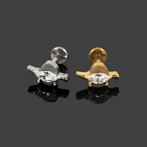 G23 Grade Titanium Marquise CZ Jewelled Stegosaurus Cartilage Stud – Available in 16G(1.2mm) -Titanium and Gold PVD - 6mm Bar Length
