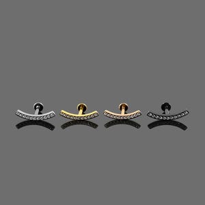 CZ Jewelled Arch Threadless Push-Fit Flat Back Tragus, Helix & Cartilage Stud | G23 Grade Titanium | Available in Multiple Sizes and Colours