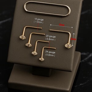 9K Rose Gold L-Bend Nose Stud – Handmade CZ Nose Pin image 3