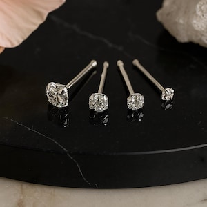 9K Weißgold Nasenknochen Ohrstecker - Minimalistischer handgefertigter Nasenschmuck, 22 Gauge Ball End Piercing