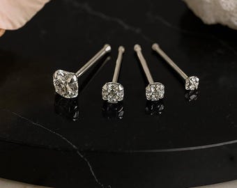 9K  White Gold Nose Bone Stud - Minimalist Hand-made Nose Jewelry, 22 Gauge Ball End Piercing