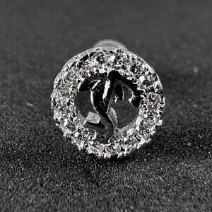 CZ Jewelled Round Anchor Tragus, Helix & Cartilage Stud | 316L Surgical Steel | 16G (1.2mm) | Elegant Piercing Jewellery | Gift For Her