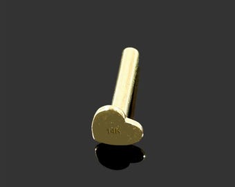 14 kt massief gouden labret staaf met inwendig schroefdraad en hart - 16 G (1,2 mm) labret piercing - 6 mm, 7 mm, 8 mm - kleine hartvormige oorstekers aan de achterkant