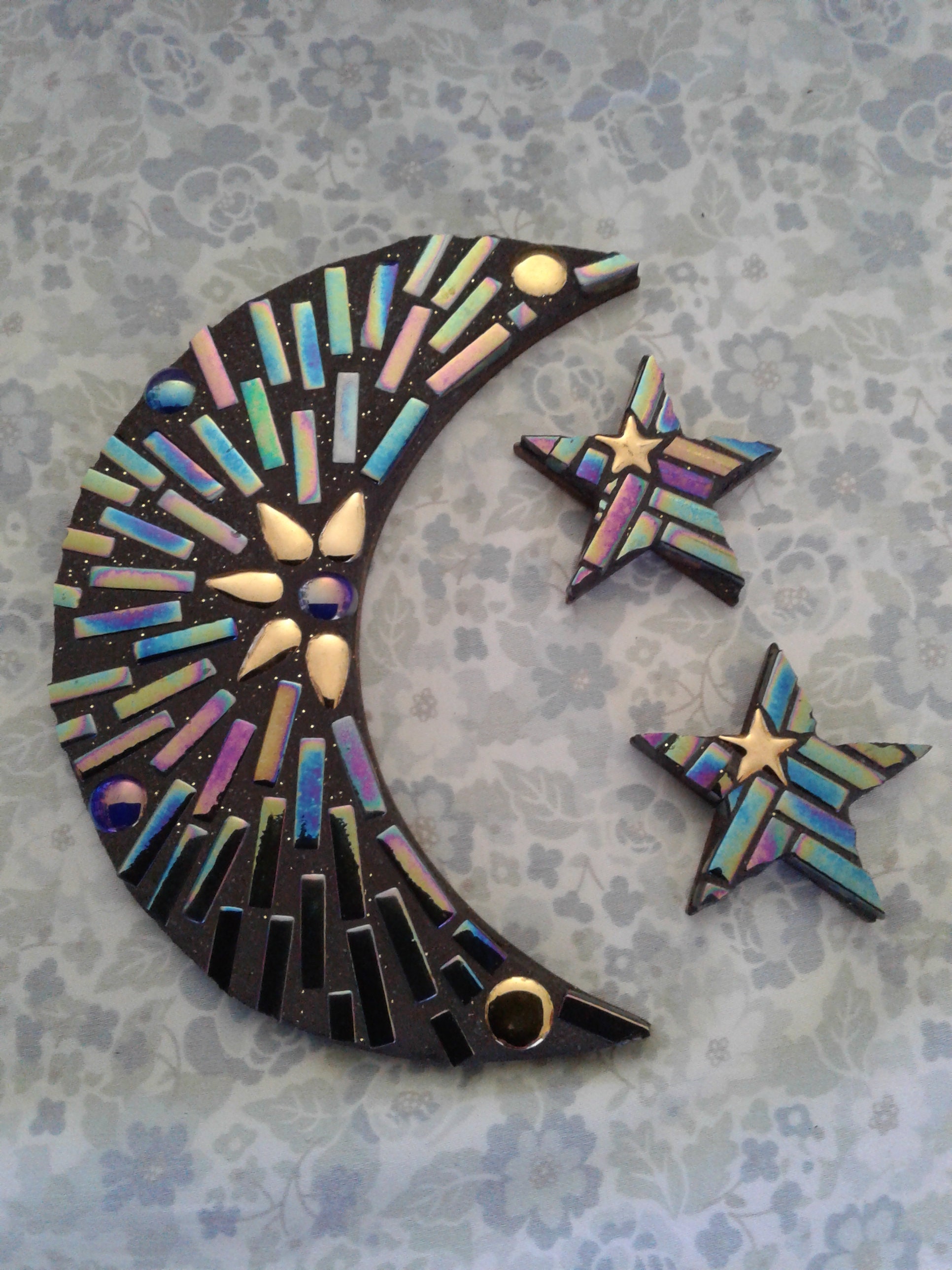 Moon and Stars Mosaic Wall Decor Set - Etsy