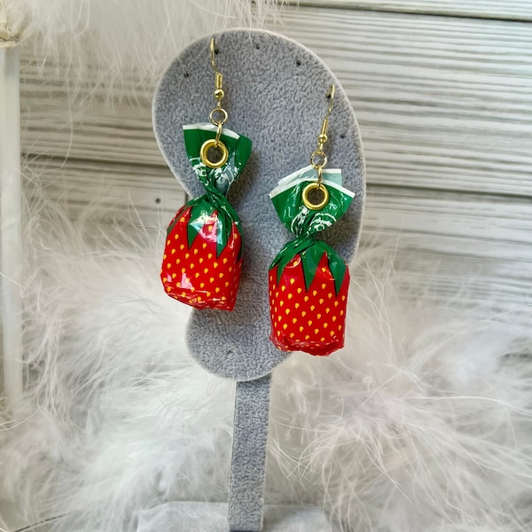 Strawberry Candy Earrings, Statement Earrings, Cloud Novelty, Candy Lovers, Maximalist Fashion Accessories, Handmade Jewelry, Gift, Candy