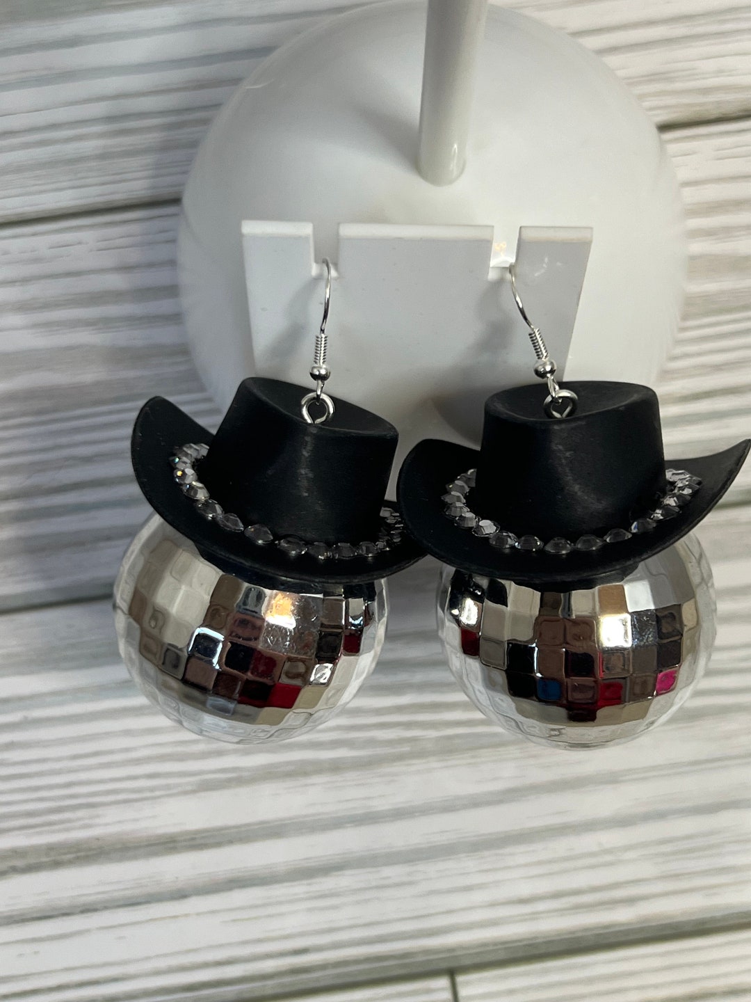 Rhinestone Cowboy Hat Disco Ball Earrings Rhinestone Etsy