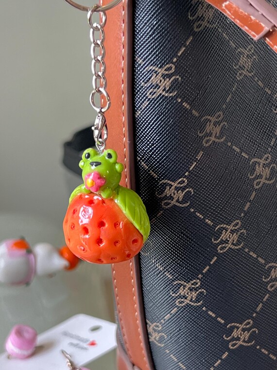 Handmade Orange Frog Keychain | Cute Polymer Clay Charm with