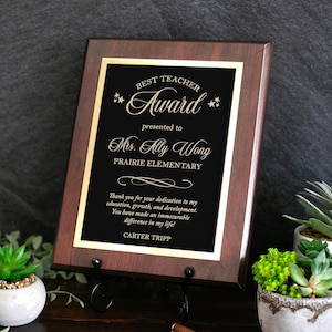 ENGRAVED Teacher Appreciation Plaque – End Of Year Gift, Best Educator Award, Recognition From Students or Faculty Staff
